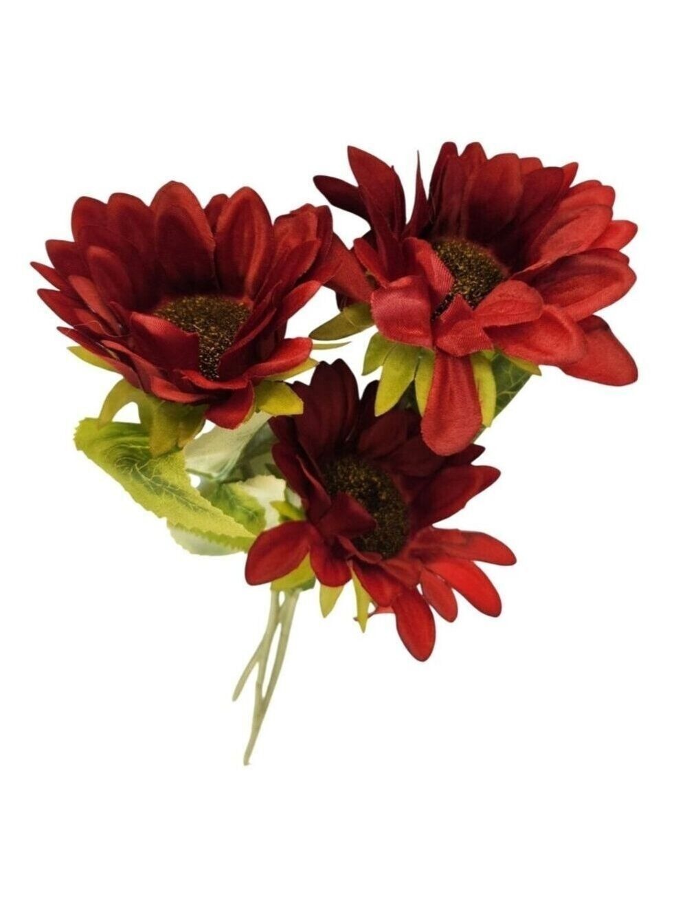 Faux Silk Sunflower Stems 15in Burgundy Red 3pc Artificial Flowers Decor